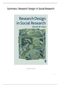 Summary Research Design in Social Research - David de Vaus