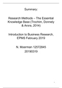 Book summary: Research Methods - The Essential Knowledge Base (ch 1-12), Introduction to Business Research (Premaster - EPMS)