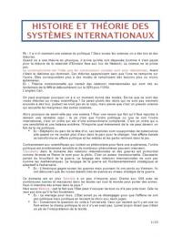 HISTOIRE ET THEORIE DES SYSTEMES INTERNATIONAUX