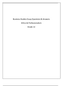 Grade 12 Business Studies Exam Essay Questions & Answers - Ethics and Professionalism