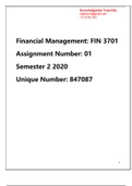 FIN3701 Assignment 01 Semester 2 2020