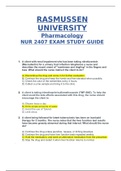 NUR 2407 Exam  Study Guide / NUR2407 EXAM Study Guide (Latest, 2020/2021) 90 QUESTIONS AND ANSWERS: Pharmacology: Rasmussen College