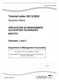 Exam (elaborations) MAC 3701 Tutorial Letter 301/3/2020 Question Bank APPLICATION OF MANAGEMENT ACCOUNTING TECHNIQUES MAC3701 Semester 1 and 2 Department of Management Accounting