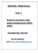 MAE103L EXAM NOTES (PAST PAPERS) PART 1
