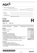 AQA GCSE Biology Higher Tier Paper 1 2020