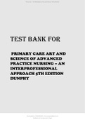 TEST BANK FOR PRIMARY CARE ART AND SCIENCE OF ADVANCED PRACTICE NURSING AN INTERPROFESSIONAL APPROACH 5TH EDITION DUNPHY