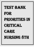 TEST BANK FOR PRIORITIES IN CRITICAL CARE NURSING 8TH EDITION BY URDEN.