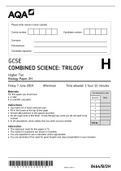 AQA Combined Science Biology Paper 2 Higher Tier