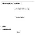 Leadership In Adult Nursing assignment 2021Updated|All New |