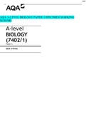 AQA A-LEVEL BIOLOGY PAPER 1 SPECIMEN MARKING SCHEME