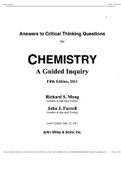 CHEMISTRY 102  Answers to critical thinking Questions for Chemistry A Guided inquiry 5th edition , 2024 review Graded A+