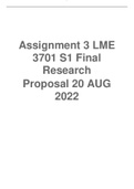 LME 3701 S1 Assignment 3 Final Research Proposal 20 AUG 2022