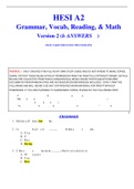 HESI A2 Grammar, Vocab, Reading, & Math Version 2 (h ANSWERS ) FILES TAKEN FROM MULTIPLE DOMAINS
