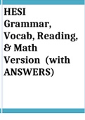 HESI  Grammar, Vocab, Reading, & Math Version  (with ANSWERS) FILES TAKEN FROM MULTIPLE DOMAINS