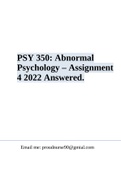 PSY 350: Abnormal Psychology – Assignment 4 2022 Answered.