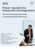 NTI paper Agogische Gespreksvaardigheden - Directieve en Motiverende gespreksvoering - Nieuwe versie 2022 - Geslaagd met een 9 met feedback