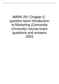 MARK 201 Chapter 3 - question bank Introduction to Marketing (Concordia University) course exam questions and answers 2023
