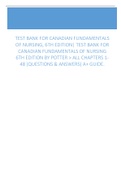 Test Bank for Canadian Fundamentals of Nursing, 6th Edition Test Bank for Canadian Fundamentals of Nursing 6th Edition by Potter  all chapters 1-48 (questions & answers) A+ guide.