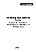 Reading and Writing Skills Quarter 3 – Module 2: Properties of a Well-Known Written Text.