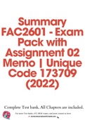 Summary FAC2601 - Exam Pack with Assignment 02 Memo | Unique Code 173709 (2022)