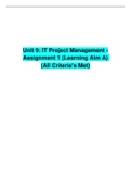 Unit 9: IT Project Management - Assignment 1 (Learning Aim A) (All Criteria’s Met)