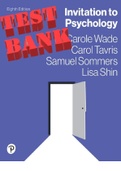 TEST BANK for Invitation to Psychology 8th Edition by Carole Wade; Carol Tavris; Samuel R Sommers; Lisa M. ISBN 9780135179420, 0135179424. Complete Chapters 1-14 in 1116 Pages. 