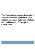 Test Bank for Managing for quality and Performance Excellence 10th Edition by James R. Evans, William M. Lindsay et al., A Complete Guide 2023
