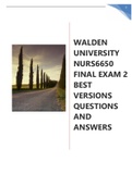 WALDEN UNIVERSITY NURS6650 FINAL EXAM 2 BEST VERSIONS QUESTIONS AND ANSWERS GRADED A+