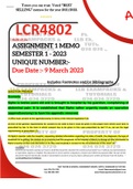 LCR4802 ASSIGNMENT 1 MEMO - SEMESTER 1 - 2023 - UNISA - (DETAILED ANSWERS  - DISTINCTION GUARANTEED)