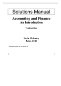 Accounting and Finance An Introduction 10th Edition By Eddie McLaney, Peter Atrill (Solutions Manual All Chapters, 100% Original Verified, A+ Grade)