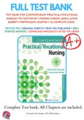 Test Bank For Contemporary Practical/Vocational Nursing 9th Edition By Corinne Kurzen; Anna LaVon Barrett 9781975136215 Chapter 1-16 Complete Guide .