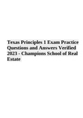 Texas Principles of Real Estate 1 Exam Practice Questions and Answers Verified 2023 - Champions School of Real Estate 