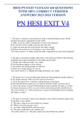 HESI PN EXIT V4 EXAM 160 QUESTIONS  WITH 100% CORRECT VERIFIED  ANSWERS/ 2023-2024 VERSION PN HESI EXIT V4
