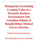 Managerial Accounting Creating Value in a Dynamic Business Environment 2nd Canadian Edition 2e Ronald Hilton Michael Favere Marchesi (Solution Manual)
