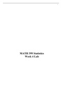 MATH 399N WEEK 4 iLab , MATH 399N Applied Managerial Statistics- Chamberlain College of Nursing