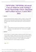 NRNP 6566 / NRNP6566 Advanced Care of Adults in Acute Settings I Week 5 Knowledge Check | Questions and Verified Answers | Latest 2023 / 2024